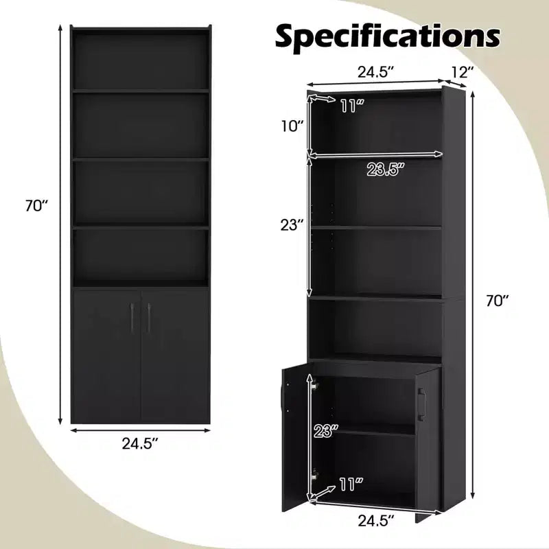Bibliothèque de 178 cm de haut avec étagères réglables et armoire à 2 portes