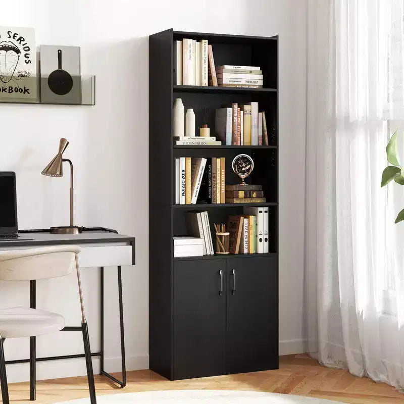 Bibliothèque de 178 cm de haut avec étagères réglables et armoire à 2 portes