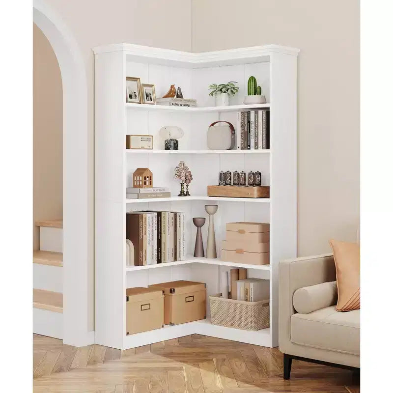 Étagère d'angle de 185 cm de haut - Étagère de rangement en forme de L à 5 niveaux