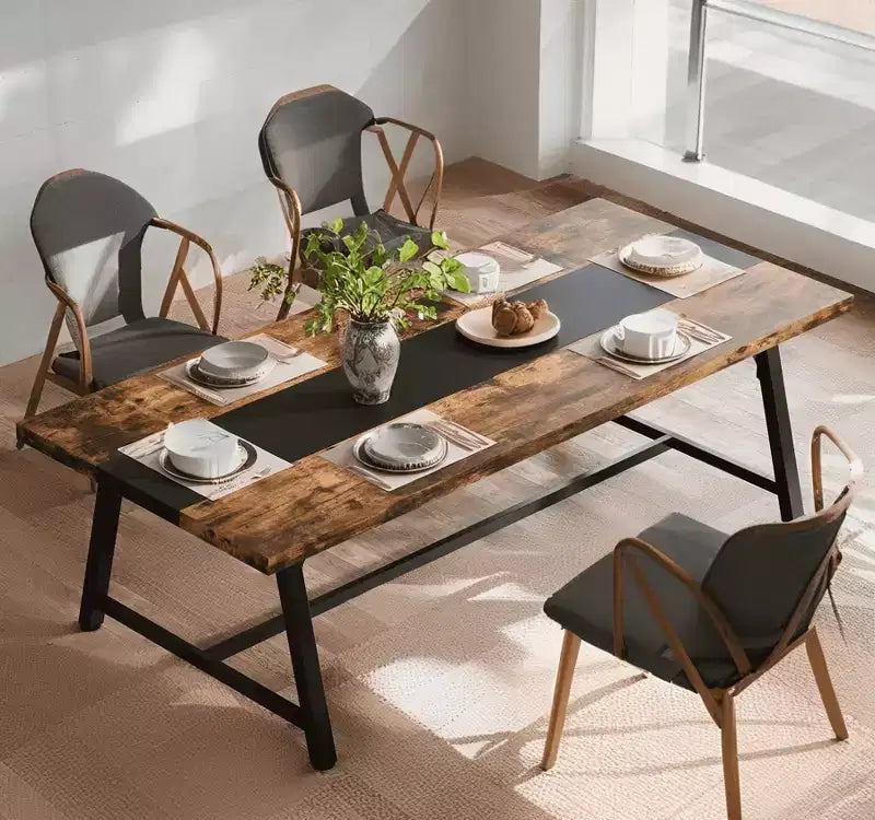 MAYEERTY 71 Inch 6-8 Person Dining Table, Rustic Brown & Black Multifunctional Table for Kitchen, Office & Conference