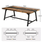 Table à manger rectangulaire 180 cm, marron rustique et noir, 6 à 8 places