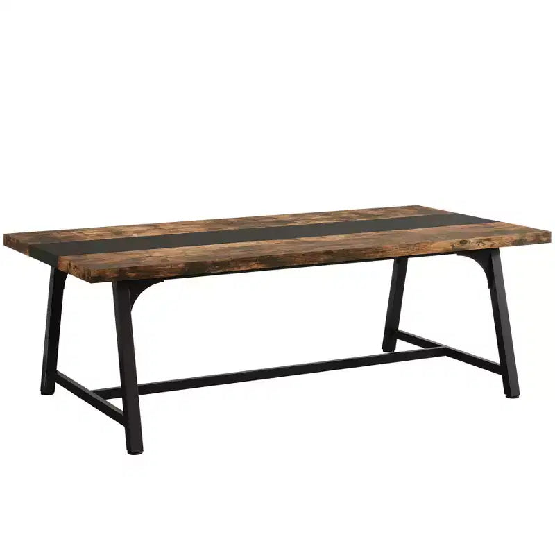 Table à manger rectangulaire 180 cm, marron rustique et noir, 6 à 8 places