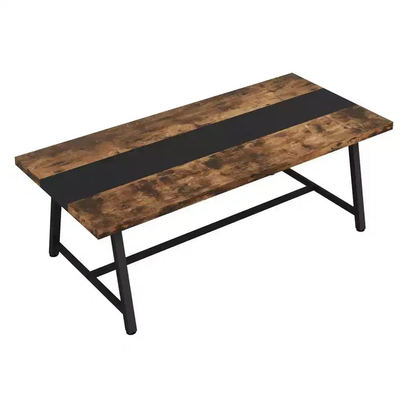 Table à manger rectangulaire 180 cm, marron rustique et noir, 6 à 8 places
