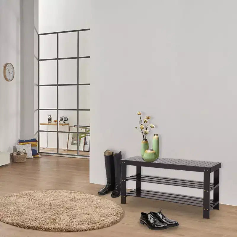 Banc de rangement porte-chaussures à 3 niveaux en bambou - 90 cm de large