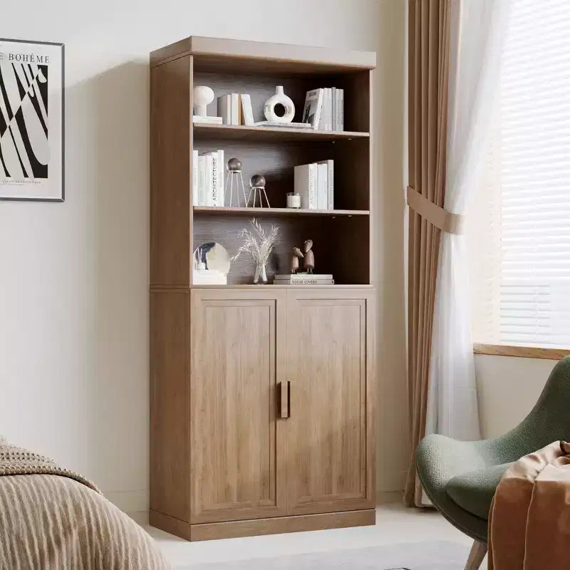 Meuble de rangement à portes vitrées de 183 cm de large avec 4 étagères - Marron