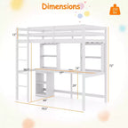 Lit mezzanine double avec lumière LED et prise de courant, bureau, étagères de rangement et armoire