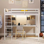 Lit mezzanine double avec lumière LED et prise de courant, bureau, étagères de rangement et armoire