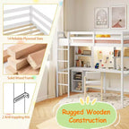 Lit mezzanine double avec lumière LED et prise de courant, bureau, étagères de rangement et armoire