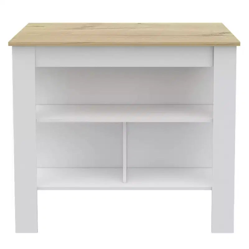 HomeRoots White and Oak 41 Kitchen Island With Storage