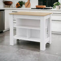 Îlot de cuisine blanc et chêne de 104 cm avec rangement