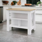 Îlot de cuisine blanc et chêne de 104 cm avec rangement