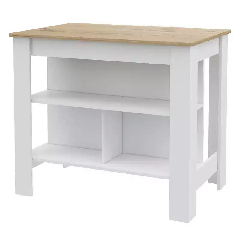 Îlot de cuisine blanc et chêne de 104 cm avec rangement