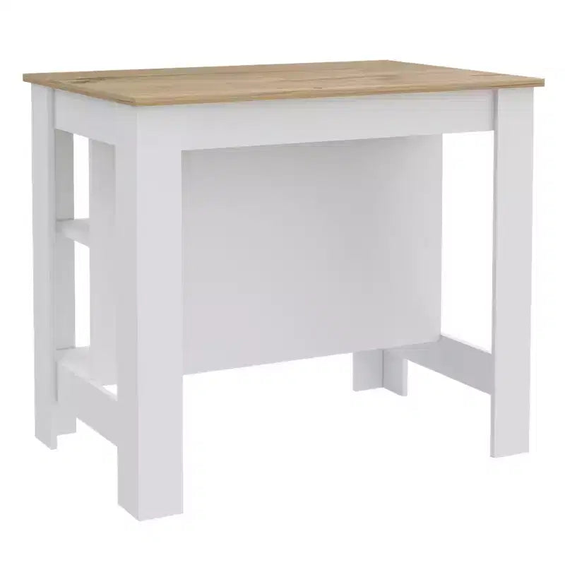 Îlot de cuisine blanc et chêne de 104 cm avec rangement