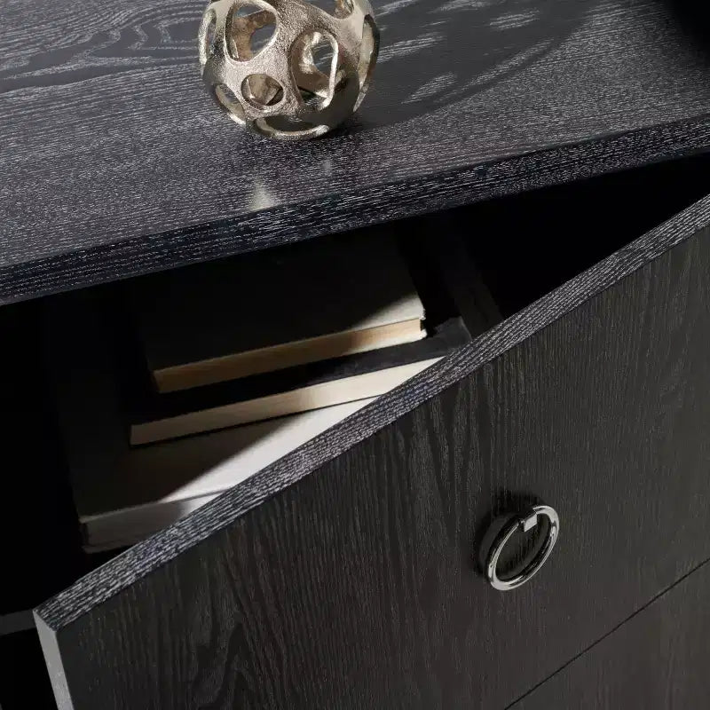 Commode Laquée Laila - Table de Chevet en Chêne Cérusé Noir