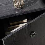 Commode Laquée Laila - Table de Chevet en Chêne Cérusé Noir