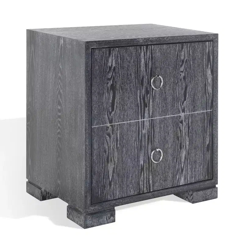 Commode Laquée Laila - Table de Chevet en Chêne Cérusé Noir