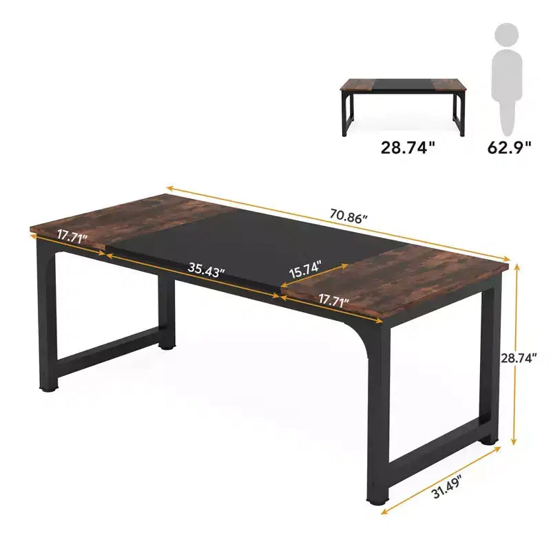 Table de conférence compacte de 180 cm, bureau de 6 places en bois d'ingénierie E1 et cadre métallique 2x2