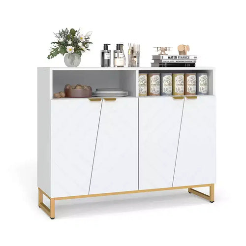 Costway 40 Buffet Storage Cabinet with 4 Doors & Adjustable Shelves Anti-Tipping Kits
