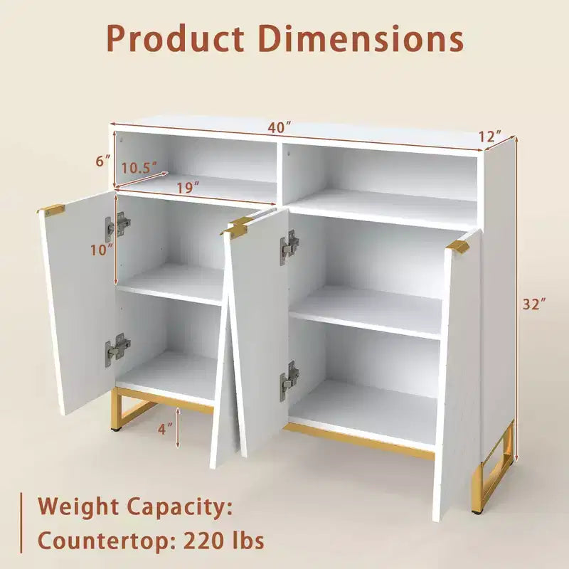 Meuble de rangement buffet de 40" avec 4 portes et étagères réglables