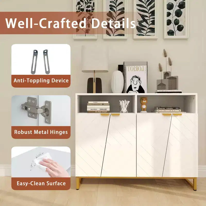 Meuble de rangement buffet de 40" avec 4 portes et étagères réglables
