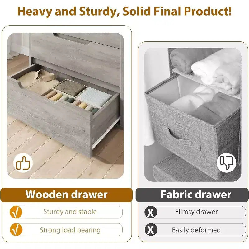 Commode à cinq tiroirs avec pieds métalliques réglables et plateau large
