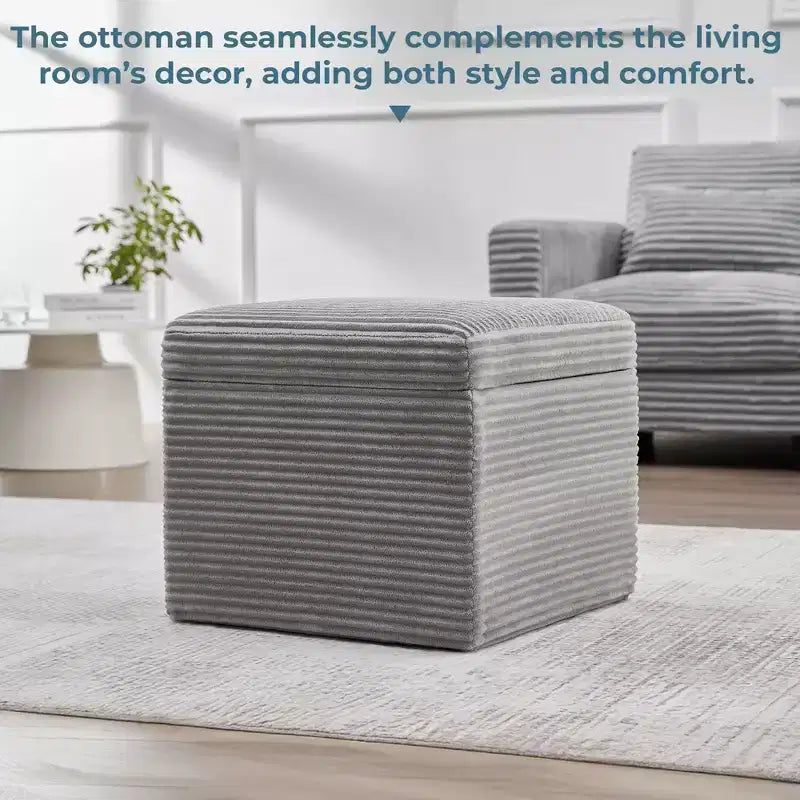 Ottoman de rangement carré en velours côtelé avec couvercle amovible