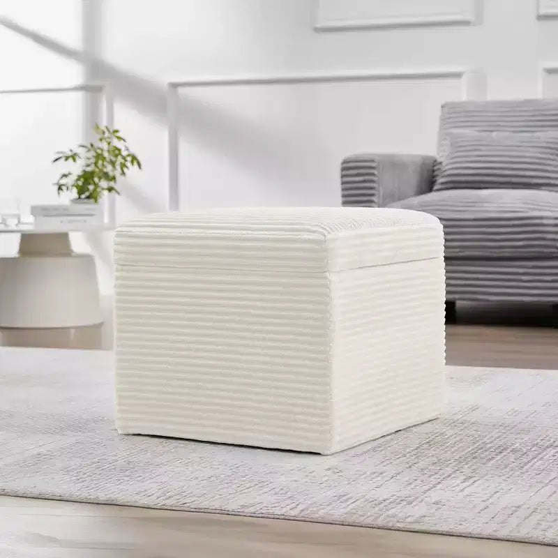 Ottoman de rangement carré en velours côtelé avec couvercle amovible