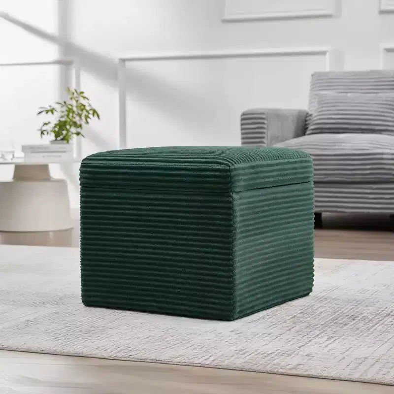 Ottoman de rangement carré en velours côtelé avec couvercle amovible