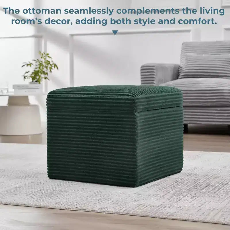 Ottoman de rangement carré en velours côtelé avec couvercle amovible