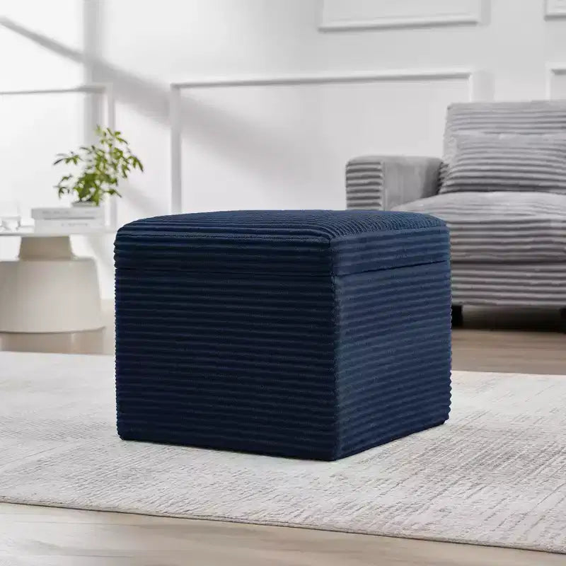 Ottoman de rangement carré en velours côtelé avec couvercle amovible