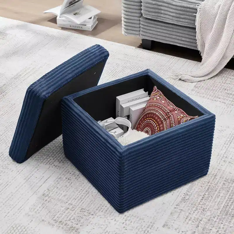 Ottoman de rangement carré en velours côtelé avec couvercle amovible