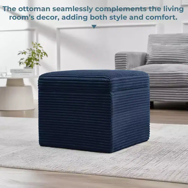 Ottoman de rangement carré en velours côtelé avec couvercle amovible