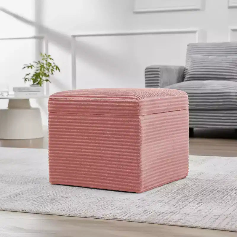 Ottoman de rangement carré en velours côtelé avec couvercle amovible