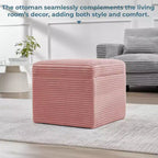 Ottoman de rangement carré en velours côtelé avec couvercle amovible