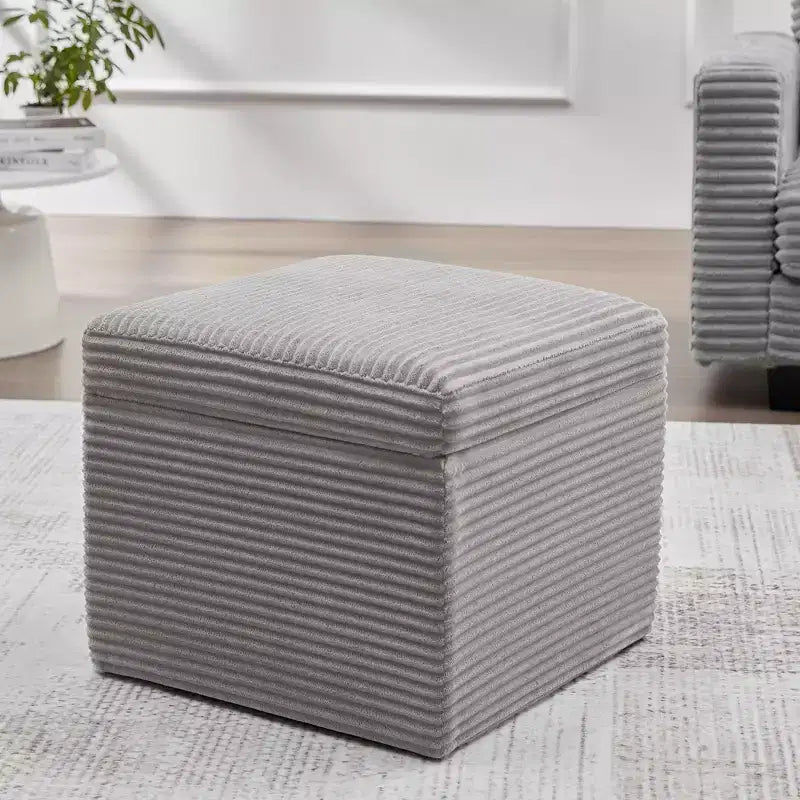 Ottoman de rangement carré en velours côtelé avec couvercle amovible