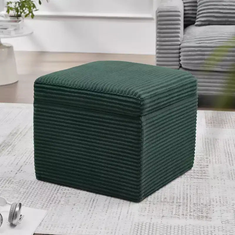 Ottoman de rangement carré en velours côtelé avec couvercle amovible
