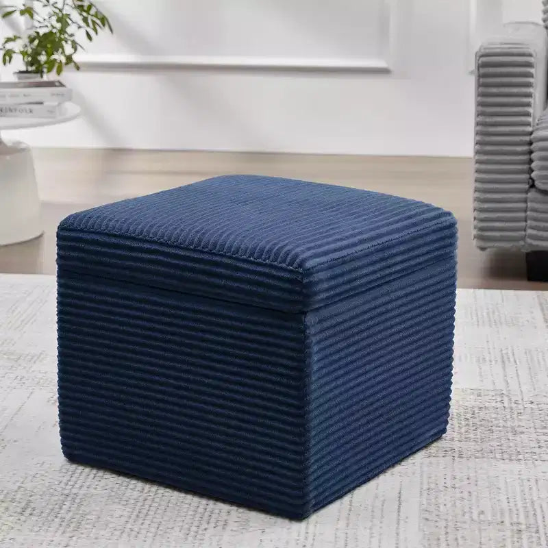 Ottoman de rangement carré en velours côtelé avec couvercle amovible