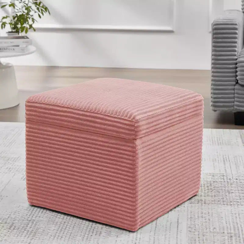 Ottoman de rangement carré en velours côtelé avec couvercle amovible