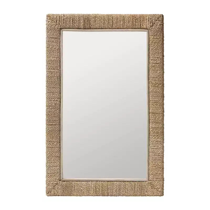Miroir mural rectangulaire en jonc de mer naturel Japandi