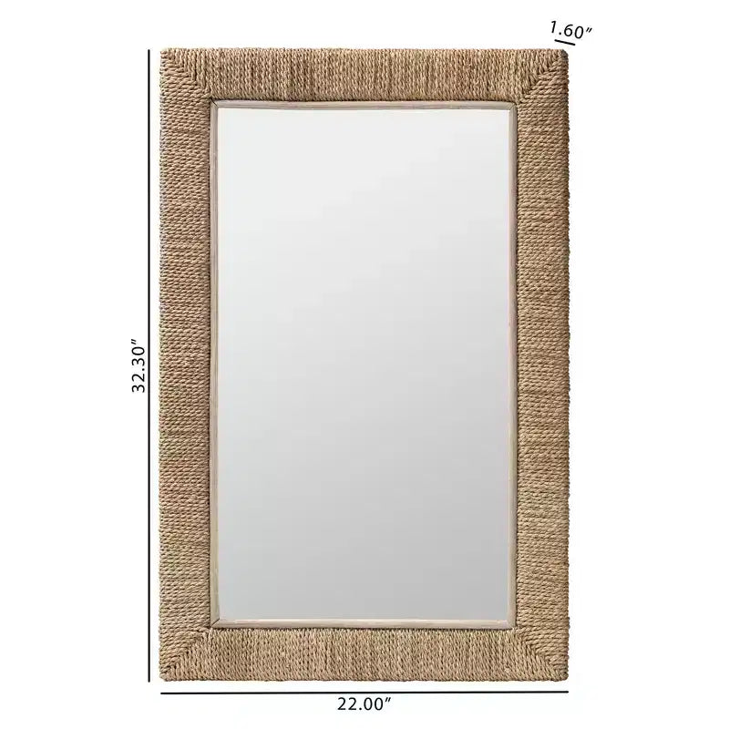 Miroir mural rectangulaire en jonc de mer naturel Japandi