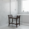 Banc de douche rectangulaire en teck avec étagère et poignées – Fini brun