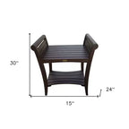 Banc de douche rectangulaire en teck avec étagère et poignées – Fini brun