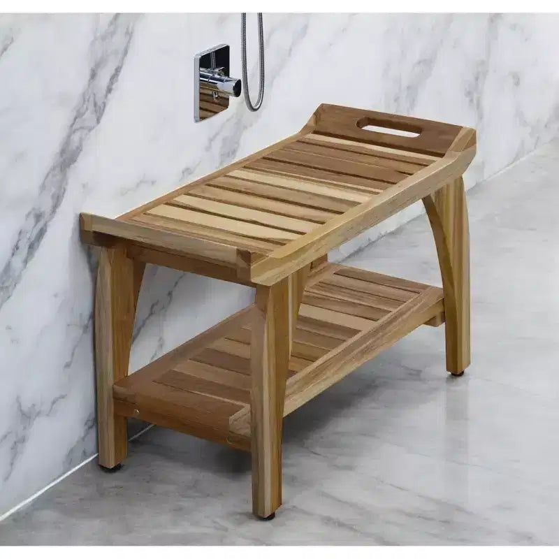Banc de douche rectangulaire en teck de 29 po avec poignées
