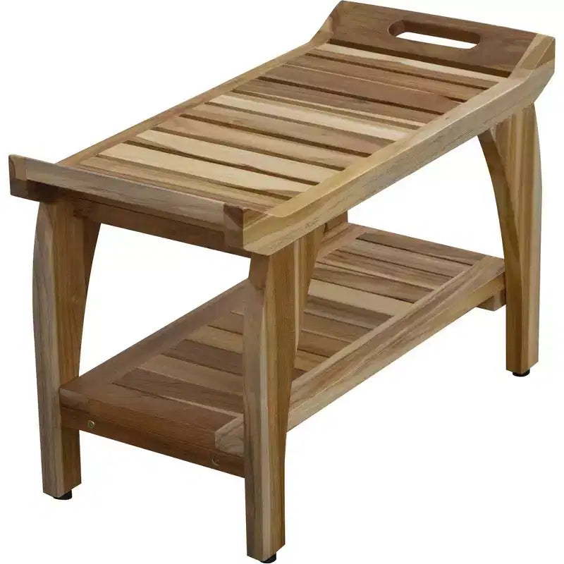 Banc de douche rectangulaire en teck de 29 po avec poignées