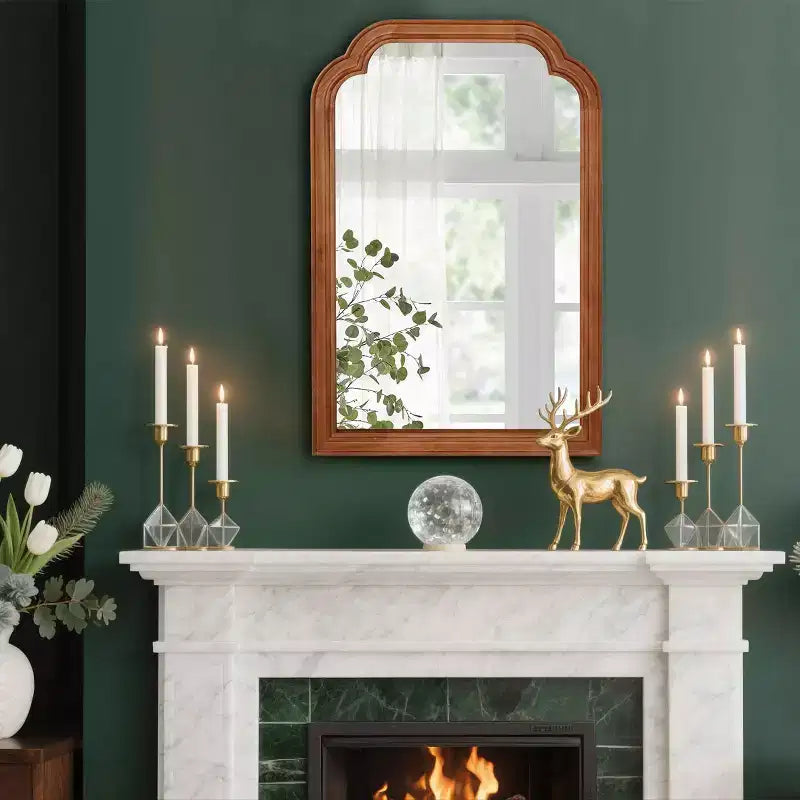 Miroir mural 24 x 36 avec cadre en bois à coins arrondis - Brun jaunâtre