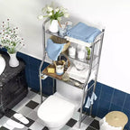 Meuble de rangement au-dessus des toilettes, organisateur de salle de bain en métal avec porte-papier toilette et crochets, sur pied sans perçage, gain de place, blanc