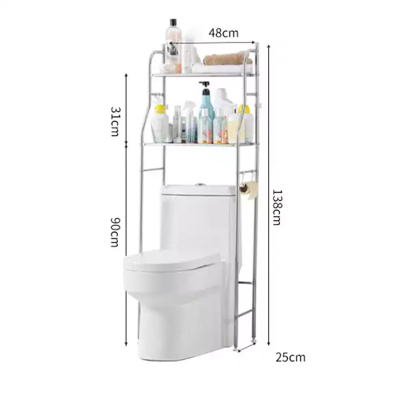 Meuble de rangement au-dessus des toilettes, organisateur de salle de bain en métal avec porte-papier toilette et crochets, sur pied sans perçage, gain de place, blanc