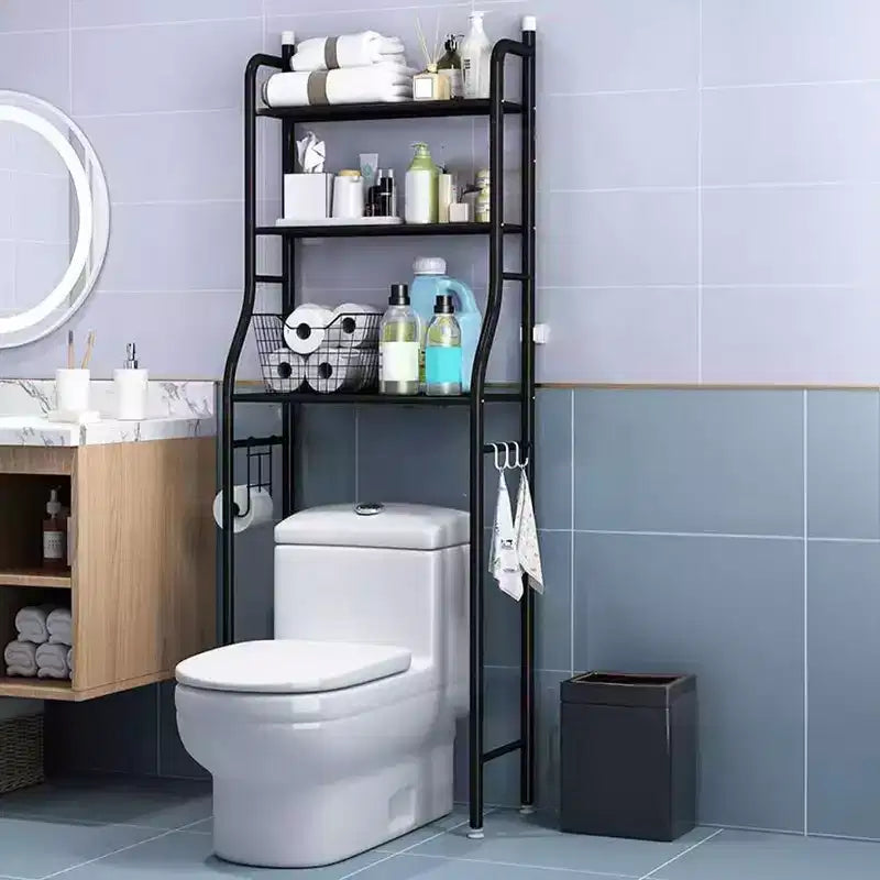 Meuble de rangement au-dessus des toilettes, organisateur de salle de bain en métal avec porte-papier toilette et crochets, sur pied sans perçage, gain de place, blanc