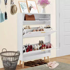 Meuble à chaussures avec 2 tiroirs basculants, meuble de rangement pour chaussures autoportant pour entrée avec casier de rangement supérieur, blanc