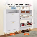 Meuble à chaussures avec 2 tiroirs basculants, meuble de rangement pour chaussures autoportant pour entrée avec casier de rangement supérieur, blanc
